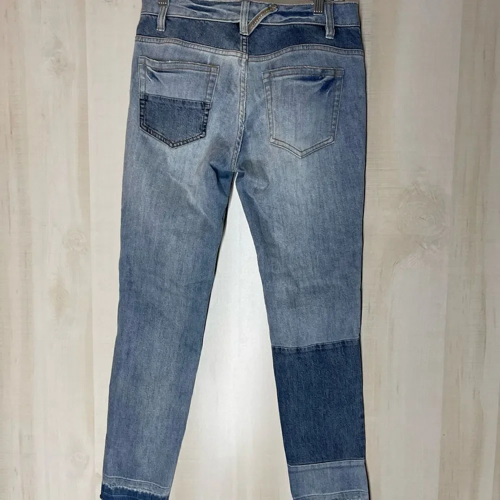 Free People patchwork‎ button fly denim jeans, size 27